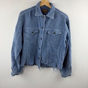 POLS Blue Corduroy Jacket Small Distressed Hem Denim Jean Jacket Style